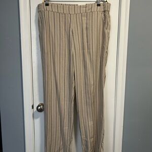 Striped Tan Linen Blend Pants